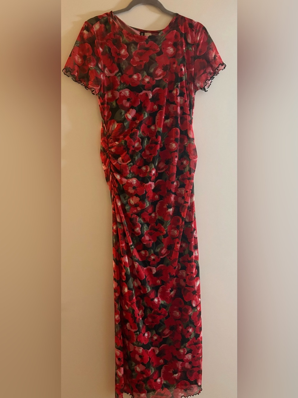 H&M Red Floral Maxi Dress with Ruching